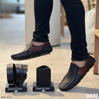 Trío 0112 para Caballero 100% Cuero – Estilo Premium con Diseño Exclusivo