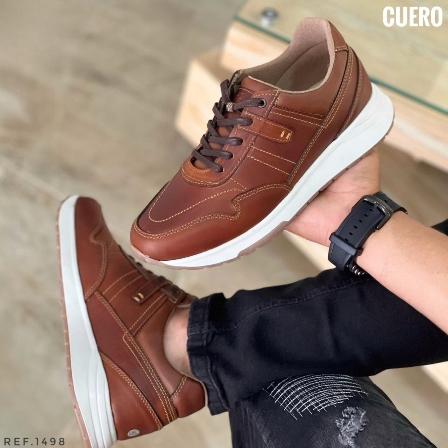 Deportivo para Caballero en Cuero Encerado – Estilo Urbano con Acabado Premium