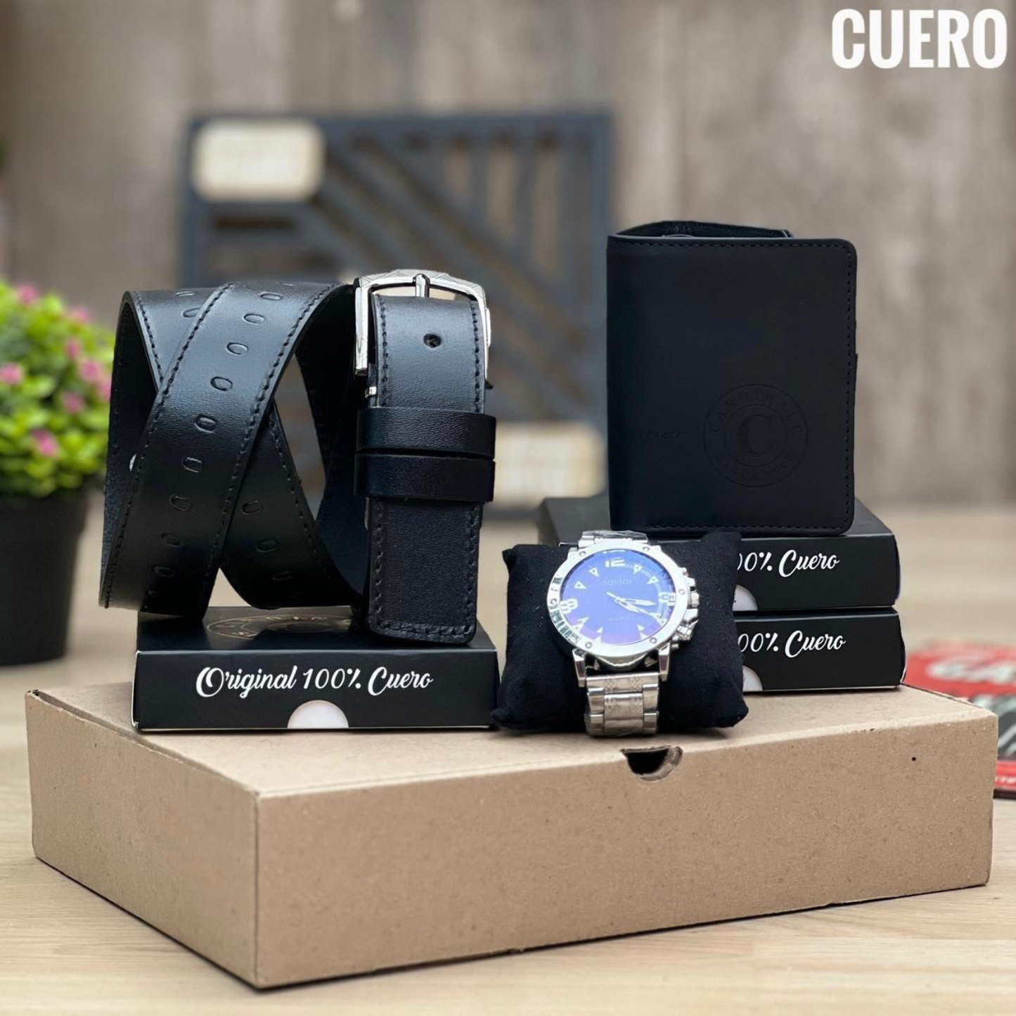 Trío Premium para Caballero con Reloj, Billetera y Correa – Regalo Elegante Listo para Sorprender