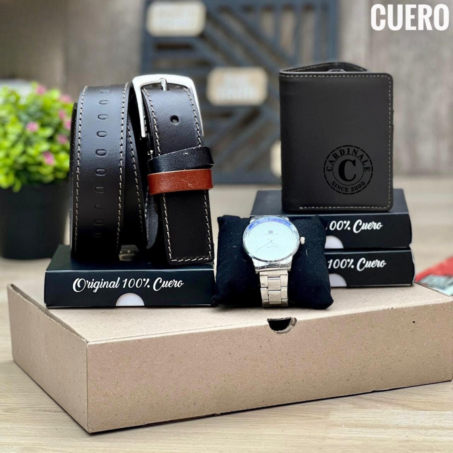 Trío Premium para Caballero con Reloj, Billetera y Correa – Regalo Elegante Listo para Sorprender