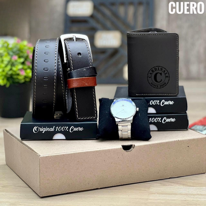 Trío Premium para Caballero con Reloj, Billetera y Correa – Regalo Elegante Listo para Sorprender