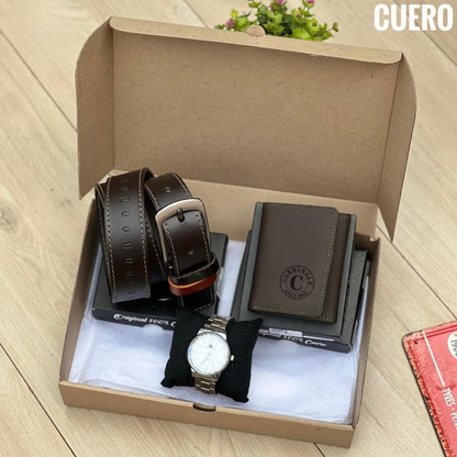 Trío Premium para Caballero con Reloj, Billetera y Correa – Regalo Elegante Listo para Sorprender