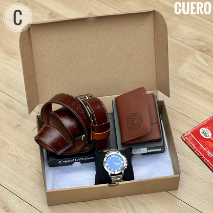 Trío Premium para Caballero con Reloj, Billetera y Correa – Regalo Elegante Listo para Sorprender