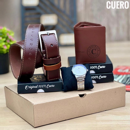 Trío Premium para Caballero con Reloj, Billetera y Correa – Regalo Elegante Listo para Sorprender