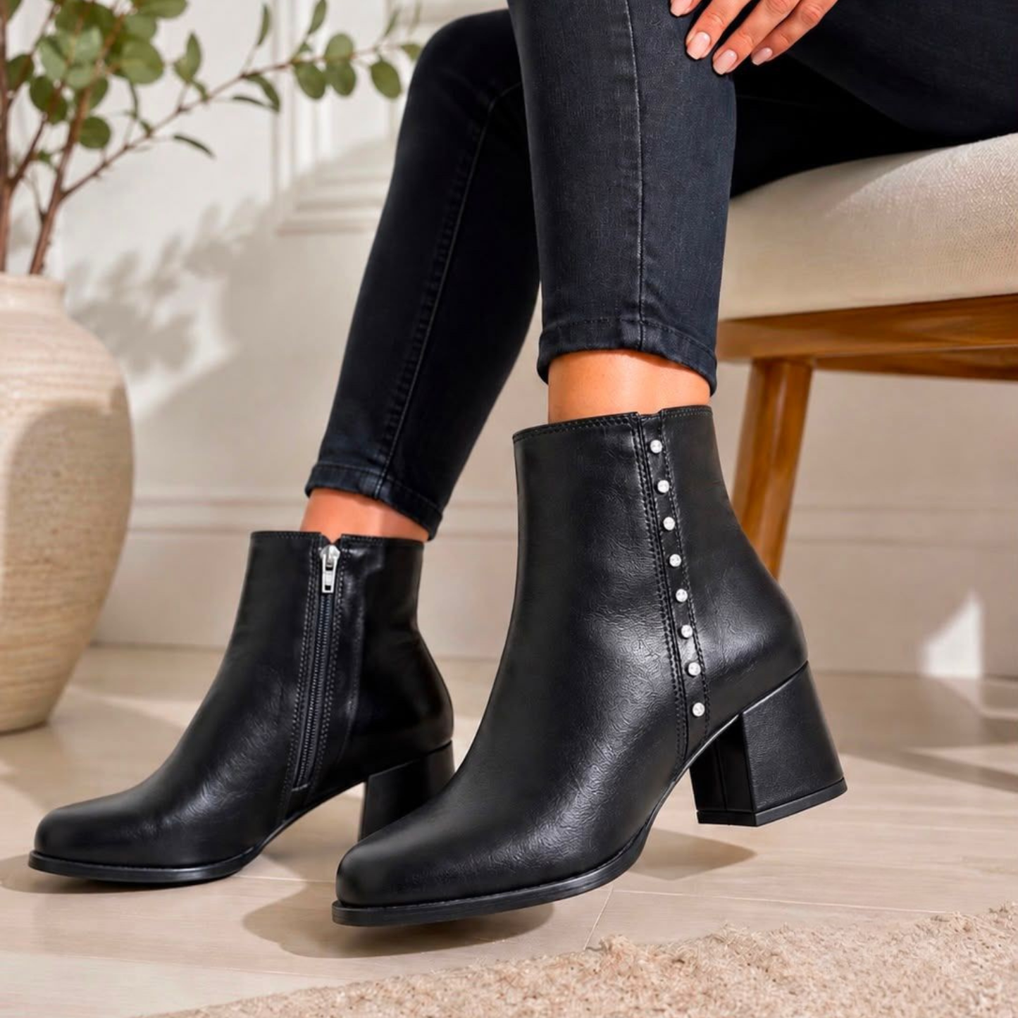 Botín de Tacón Ancho para Dama – Estilo Sofisticado con Altura Cómoda