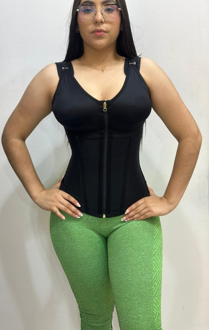 Chaleco con brasier incorporado para mujer, 3 en 1: busto, cintura y abdomen. Cintura con apariencia de reloj de arena, tirantes ajustables e invisible bajo la ropa. Negro y beige, XS a 2XL.