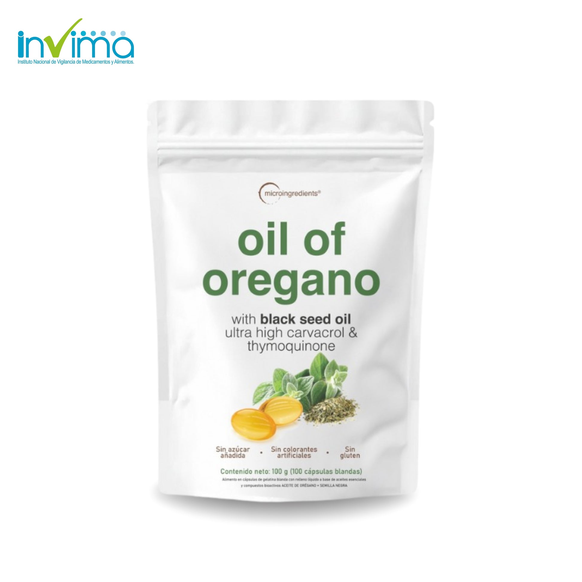 Aceite de orégano con semilla negra en cápsulas blandas. Suplemento en softgels con formato práctico para uso diario y bienestar general.