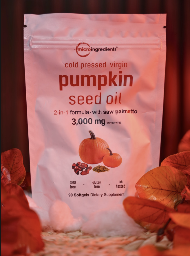 Suplemento natural con aceite de semilla de calabaza y palma enana. Ideal para complementar el bienestar masculino diario.