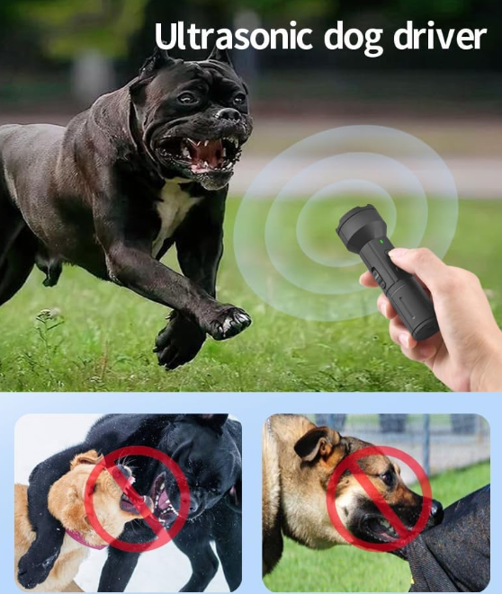 Adiestrador canino ultrasónico portátil con 3 modos para control de comportamiento en perros.