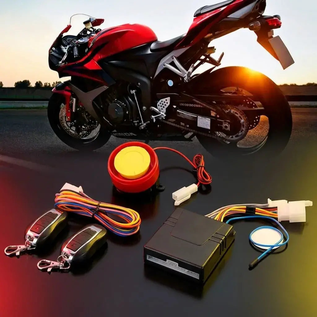 Alarma para Moto Doble Vía con encendido remoto, sirena 120 dB, sensor de impacto, bloqueo, inmovilizador, modo silencioso y control con alerta visual, sonora y vibración.