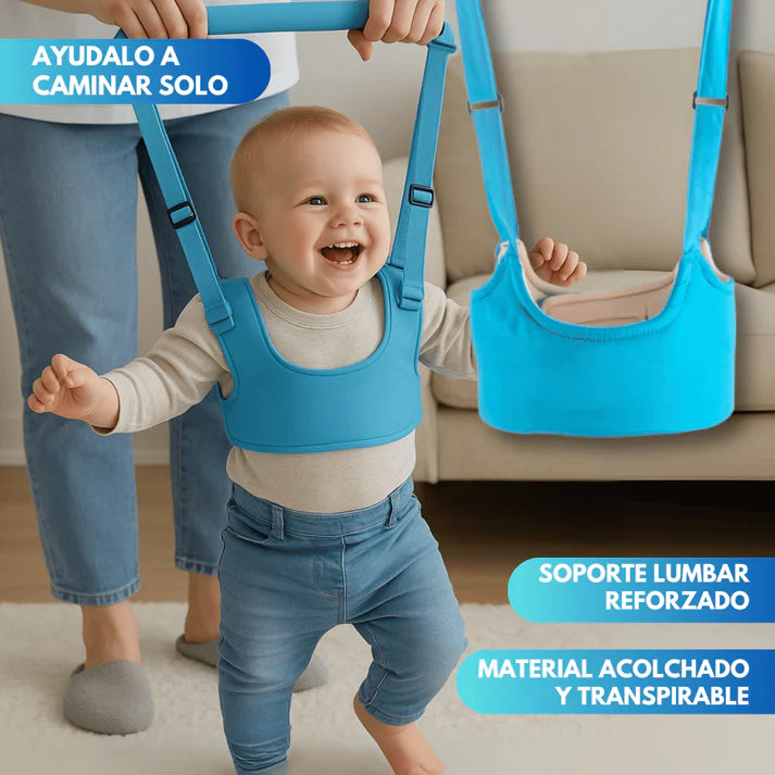 Arnés para bebé ajustable en algodón con correas acolchadas, ideal para apoyar los primeros pasos con seguridad.