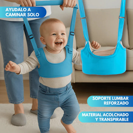Arnés para bebé ajustable en algodón con correas acolchadas, ideal para apoyar los primeros pasos con seguridad.