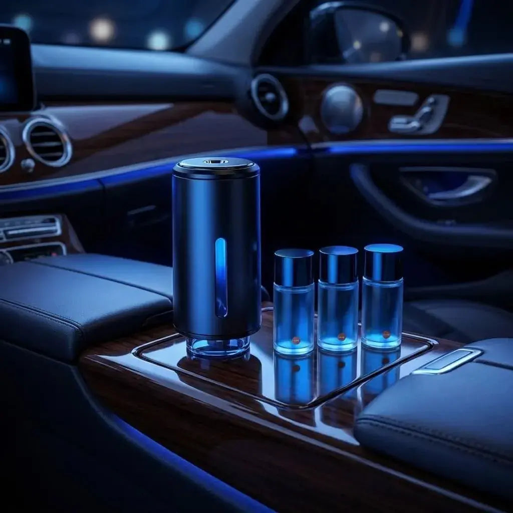Aromatizador inteligente TDM-M80 para carro con activación automática, tres intensidades, diseño en aluminio y carga rápida USB tipo C.