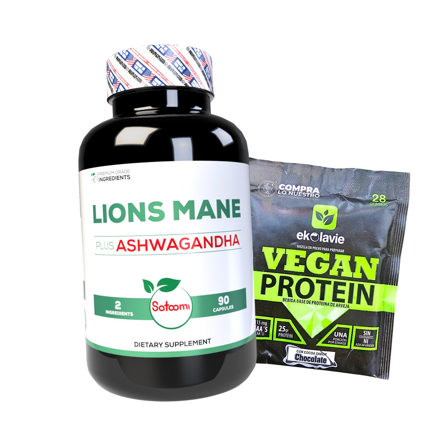 Suplemento vegetal con Ashwagandha, Melena de León y proteína vegana. Ideal para adultos que buscan apoyar claridad mental, equilibrio, bienestar y nutrición diaria.