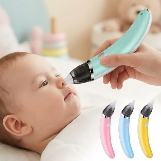 Aspirador nasal eléctrico para bebé con dos puntas de silicona intercambiables. Apoya la limpieza nasal de forma práctica y segura en casa.