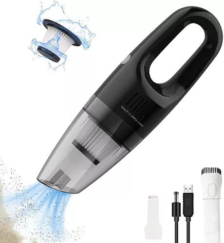 Aspiradora inalámbrica de mano 120 W con succión 5000 Pa, filtro lavable, batería recargable y diseño compacto para limpiar carro, hogar, oficina y espacios pequeños.