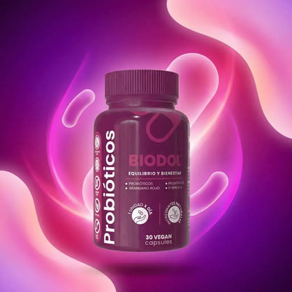 Probióticos en cápsulas vegetales con D Manosa y arándano rojo para digestión, defensas y bienestar urinario. BIODOL 30 cápsulas.
