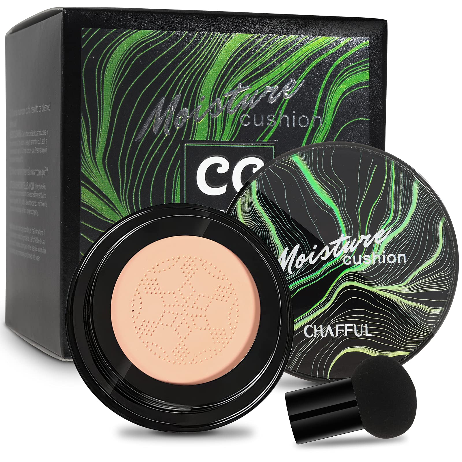 Base BB Cream cushion con cobertura natural, ligera y de larga duración. Incluye esponja aplicadora y disponible en varios tonos.