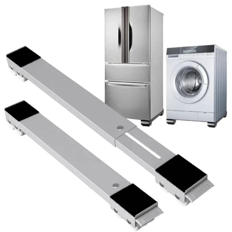 Base ajustable con ruedas para electrodomésticos. Facilita mover lavadoras y neveras, optimiza espacio y mejora la limpieza.