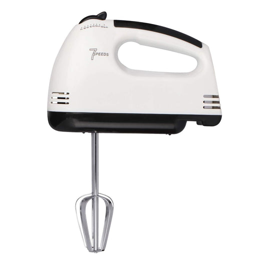 Batidora de mano eléctrica 7 velocidades con accesorios de acero inoxidable. Ideal para batir, mezclar y amasar en cocina y repostería.