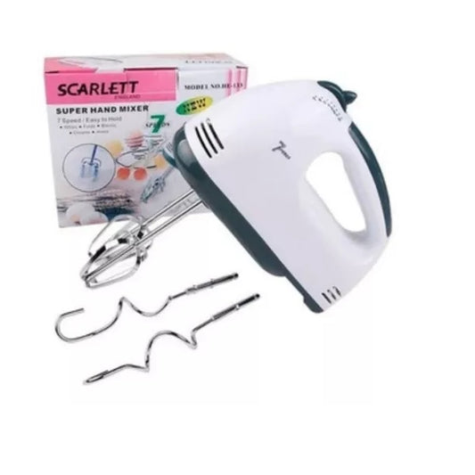 Batidora de Mano Eléctrica 7 Velocidades con función Turbo, batidores y ganchos para masa. Ideal para mezclar, batir y amasar recetas en casa.