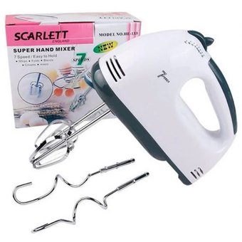 Batidora de mano eléctrica ligera con accesorios para mezclar, batir y amasar. Ideal para cocina doméstica y preparaciones de repostería.