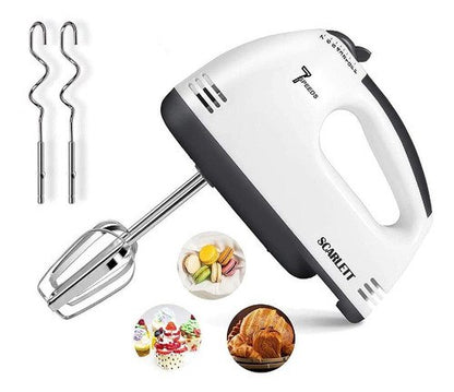 Batidora de mano eléctrica ligera con accesorios para mezclar, batir y amasar. Ideal para cocina doméstica y preparaciones de repostería.
