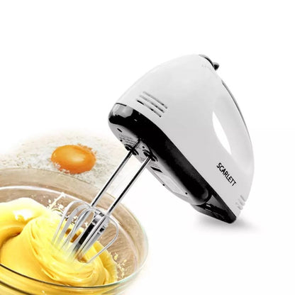 Batidora de mano eléctrica ligera con accesorios para mezclar, batir y amasar. Ideal para cocina doméstica y preparaciones de repostería.