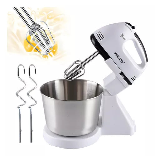 Batidora de pie Sokany 250 W con 6 velocidades, bol de gran capacidad, ganchos de amasado y batidores para masas, cremas, batidos y repostería.
