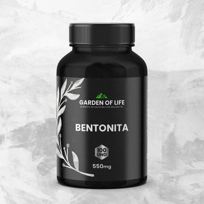 Bentonita 550 mg en cápsulas, frasco oscuro de 360 cc con termosellado de seguridad. Complemento natural para bienestar digestivo, limpieza interna y equilibrio intestinal.