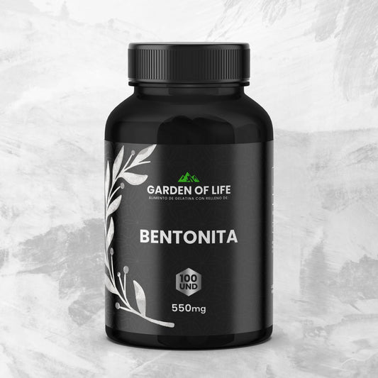 Bentonita 550 mg en cápsulas, frasco oscuro de 360 cc con termosellado de seguridad. Complemento natural para bienestar digestivo, limpieza interna y equilibrio intestinal.