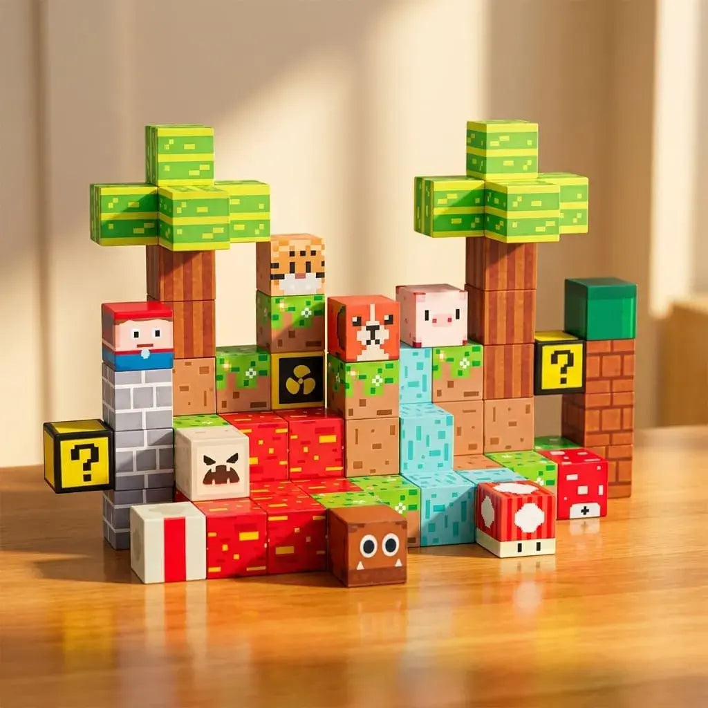 Bloques magnéticos de construcción infantil 75 piezas en ABS. Juguete educativo que desarrolla creatividad, coordinación y pensamiento lógico en niños.