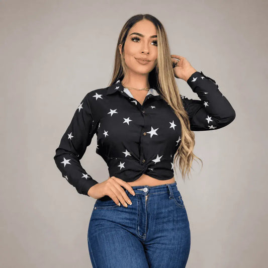 blusa para mujer en tela chalis, ligera, fresca y elegante, ideal para outfits cómodos y uso diario.