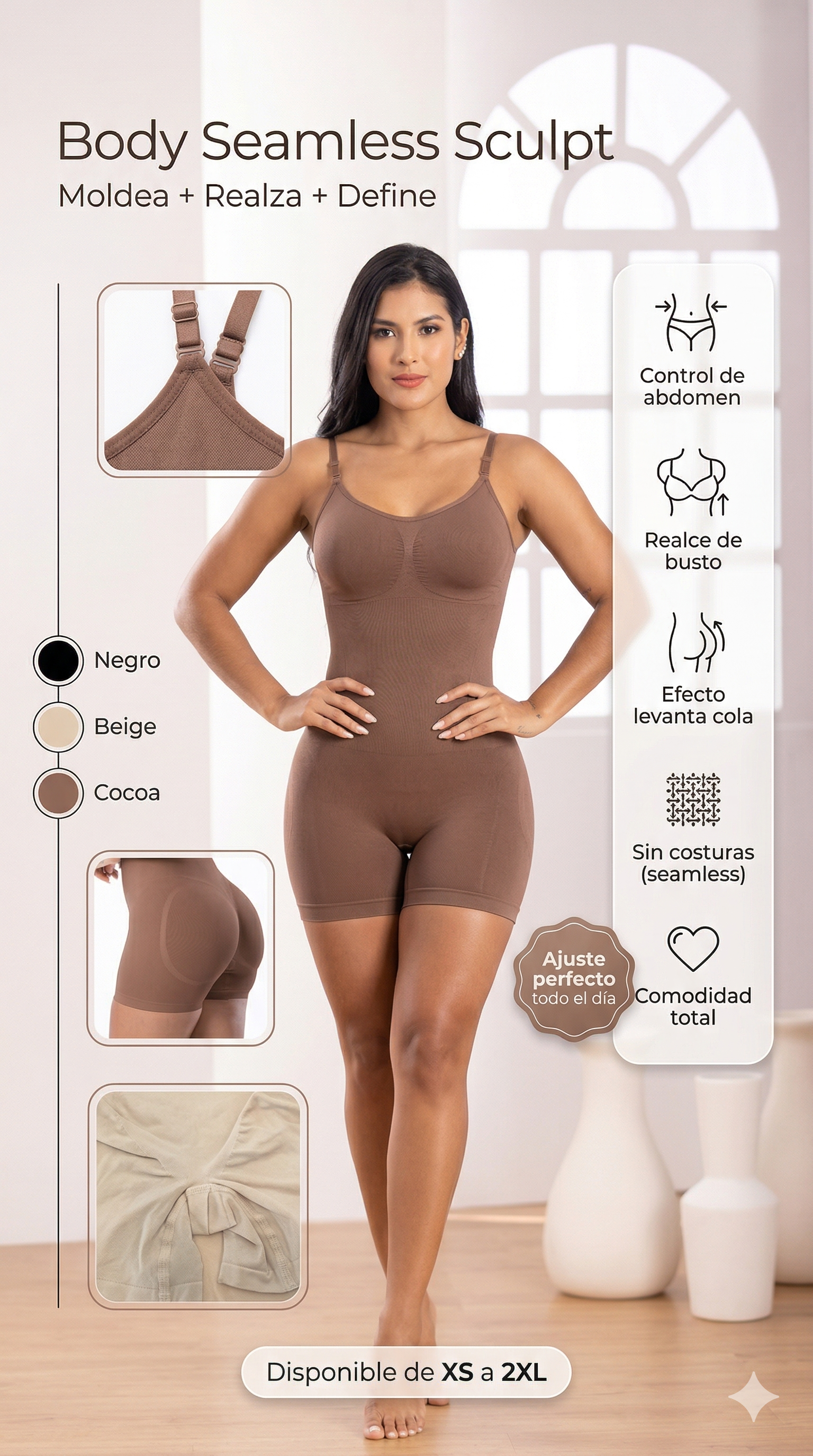 Compra body seamless tipo short sin costuras para mujer, moldeador cómodo e invisible con efecto estilizador y ajuste perfecto.