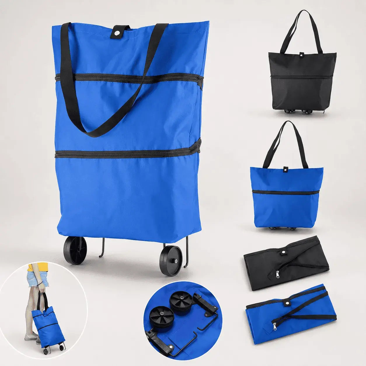 Compra bolsa carrito de compras plegable con ruedas, en tela Oxford reforzada, práctica, resistente y fácil de transportar para uso diario.