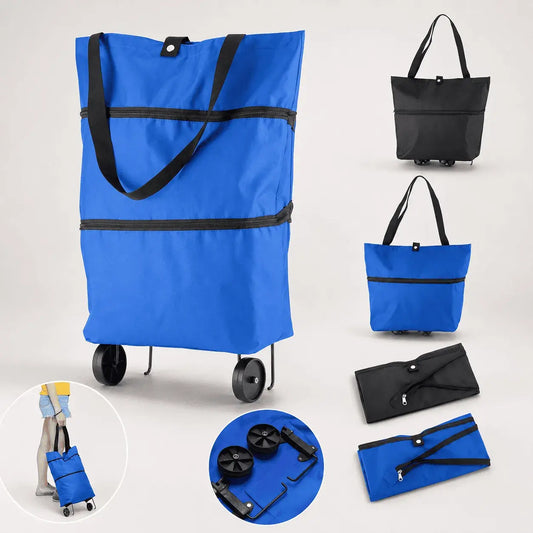 Compra bolsa carrito de compras plegable con ruedas, en tela Oxford reforzada, práctica, resistente y fácil de transportar para uso diario.