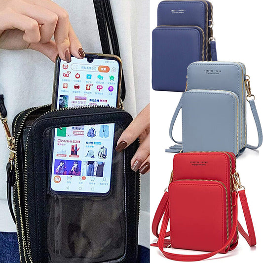 Bolso billetera mujer con visor y bolsillo para celular. Compacto, elegante y con múltiples compartimentos para uso diario.