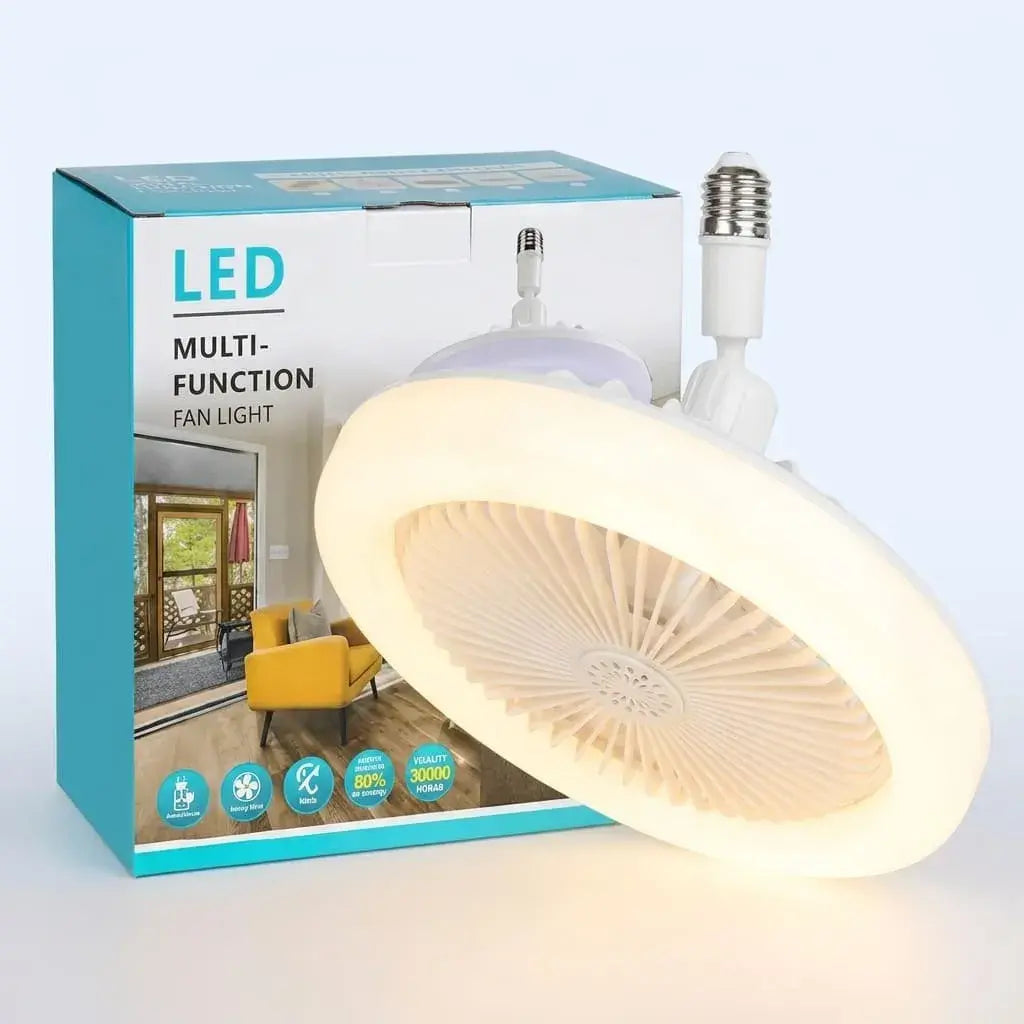Bombillo Ventilador LED 2 en 1 con control remoto, luz regulable de 3000K a 6500K, velocidad ajustable, temporizador y rosca E27 E26 para interiores.
