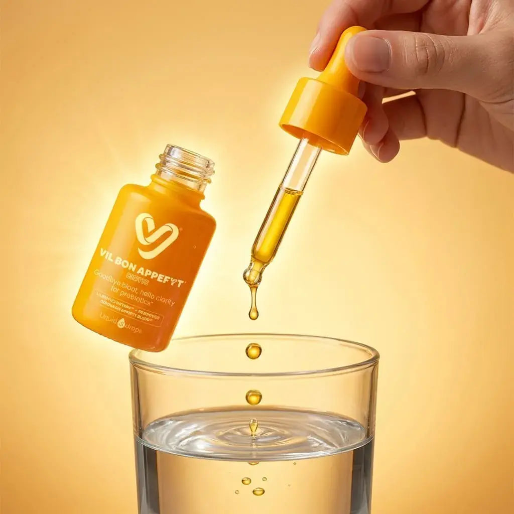 Suplemento líquido con probióticos, prebióticos y extractos naturales que apoya la digestión y el bienestar intestinal diario.