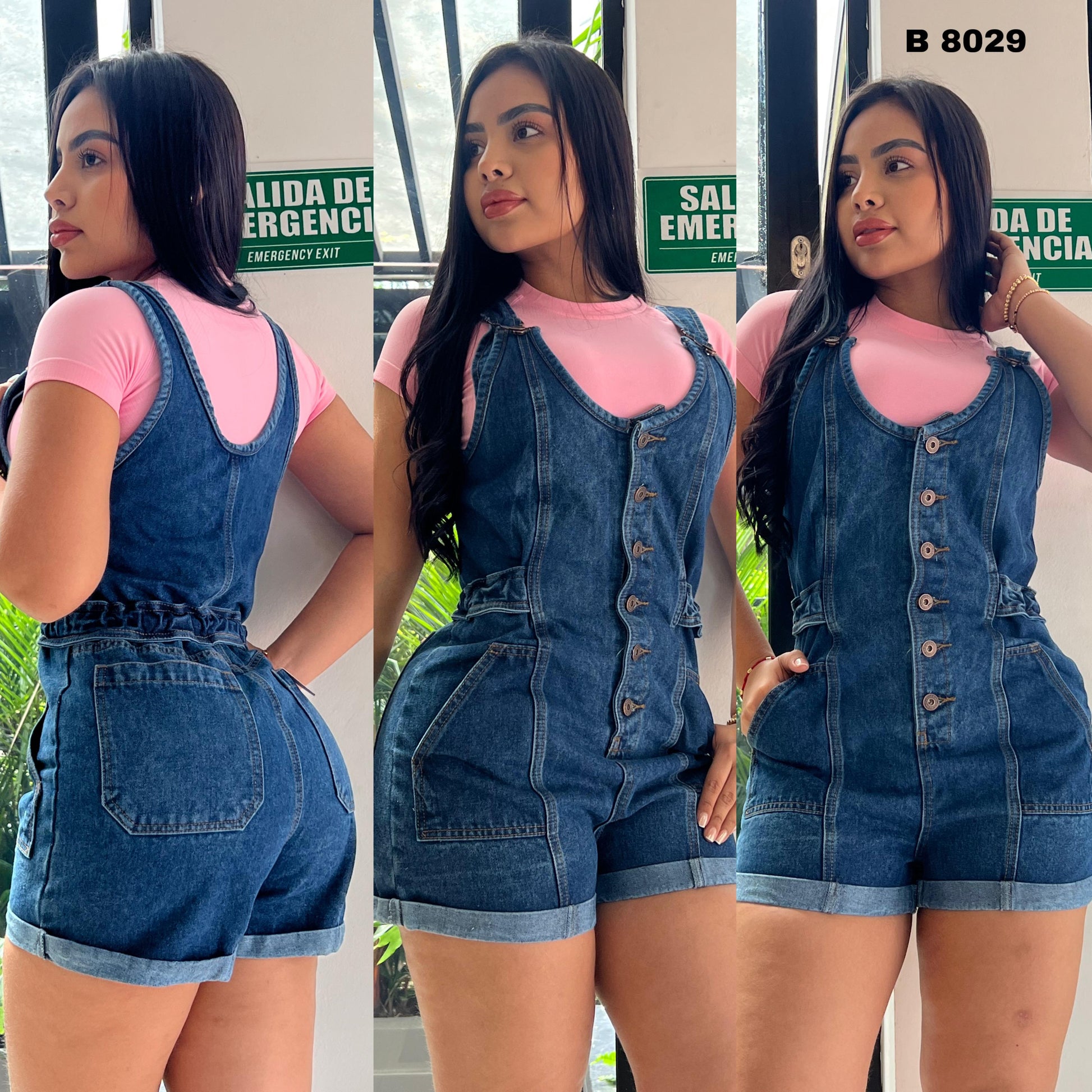 Compra braga enteriza de jean para mujer tiro medio, ajustada, con tirantes regulables y bolsillos, ideal para outfits casuales y cómodos.