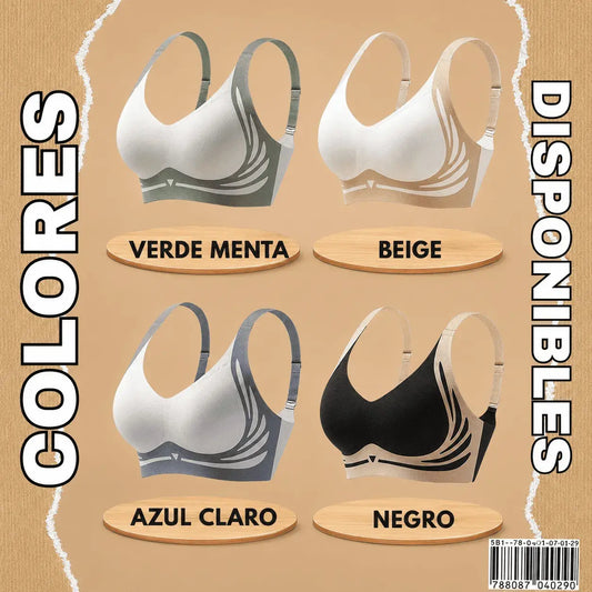 Brasier inalámbrico 3D sin costuras ni varillas, elaborado en tejido transpirable y ultraelástico. Disponible en tallas M a XXL y varios colores.