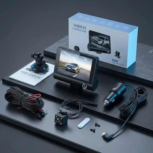 Cámara DVR 3 en 1 para carro con visión nocturna, pantalla LCD y sensor de impacto. Seguridad y grabación continua en cada trayecto.
