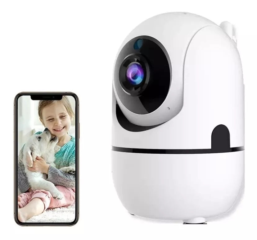 Cámara IP robot WiFi 1080P con visión panorámica, audio bidireccional, visión nocturna infrarroja, detección de movimiento y control remoto desde app YCC365 Plus.