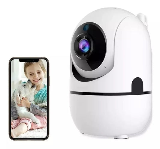 Cámara IP robot WiFi 1080P con visión panorámica, audio bidireccional, visión nocturna infrarroja, detección de movimiento y control remoto desde app YCC365 Plus.