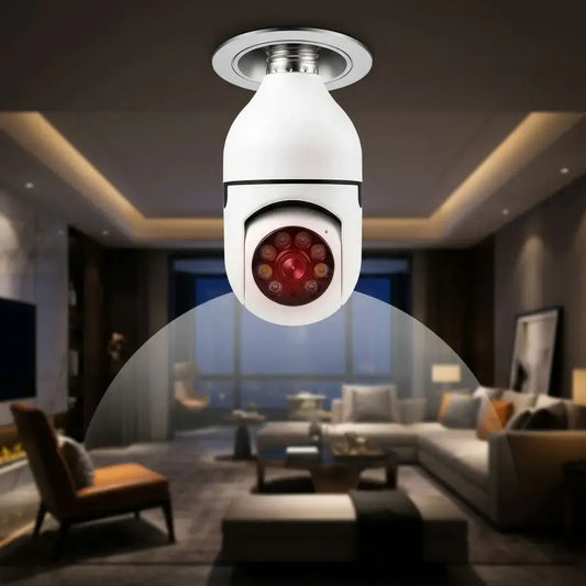 Cámara bombillo WiFi 360° Full HD con visión nocturna, audio bidireccional y detección de movimiento. Seguridad discreta e inteligente para el hogar.