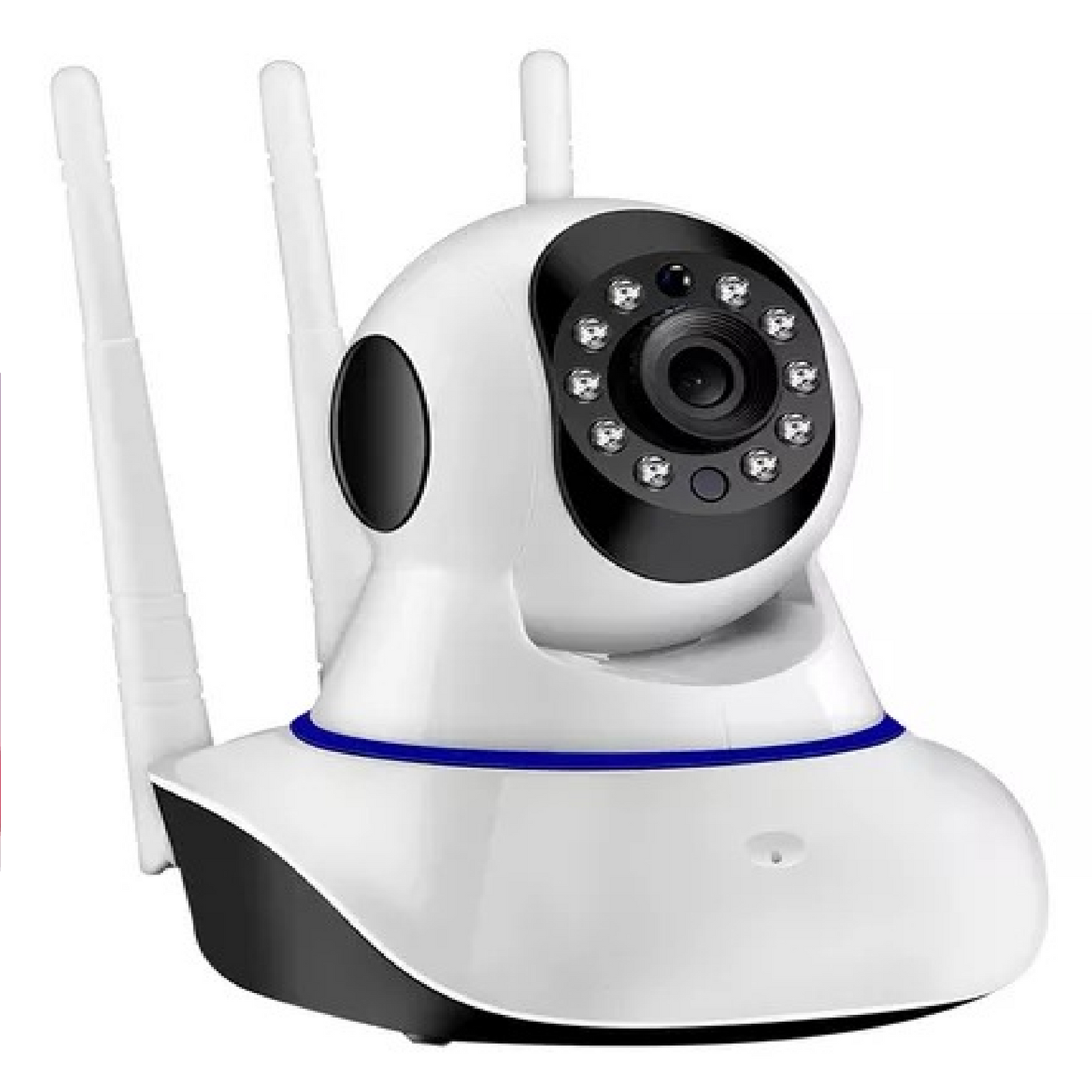 Cámara de seguridad WiFi 360 HD para hogar o negocio, con visión nocturna, detección de movimiento, audio bidireccional, doble antena y soporte microSD hasta 64GB.
