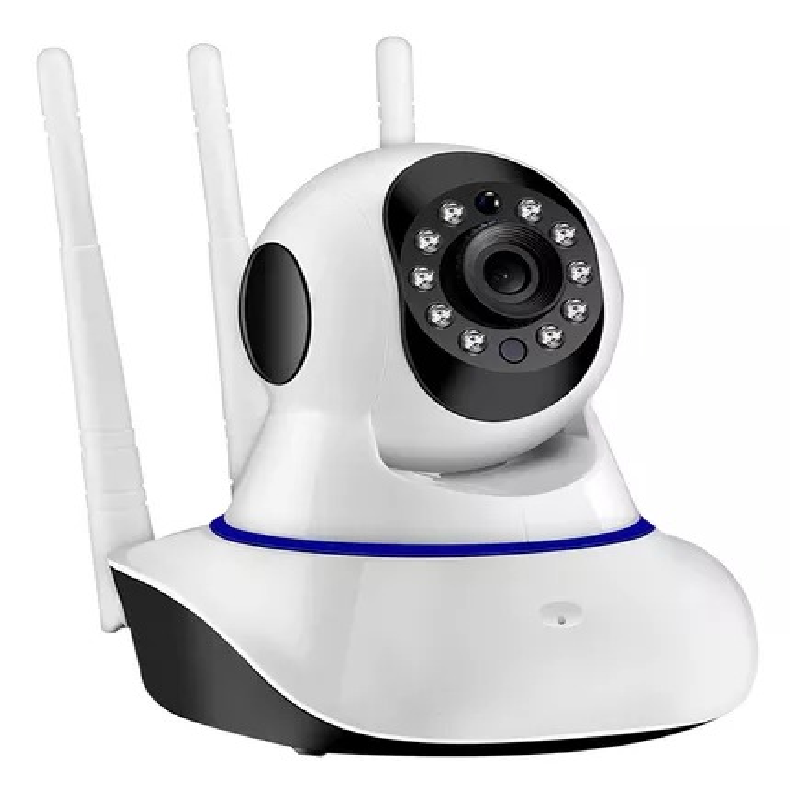Cámara de seguridad WiFi 360 HD para hogar o negocio, con visión nocturna, detección de movimiento, audio bidireccional, doble antena y soporte microSD hasta 64GB.