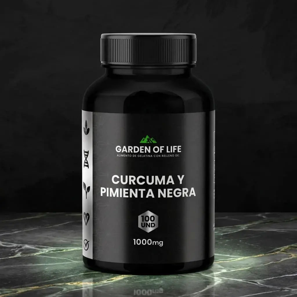 Cúrcuma con Pimienta Negra en cápsulas, frasco oscuro de 360 cc con termosellado de seguridad. Complemento natural para bienestar articular, digestivo y antioxidante.