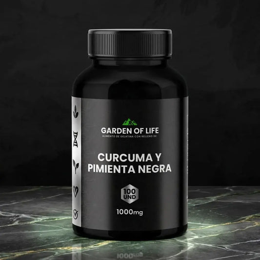 Cúrcuma con Pimienta Negra en cápsulas, frasco oscuro de 360 cc con termosellado de seguridad. Complemento natural para bienestar articular, digestivo y antioxidante.