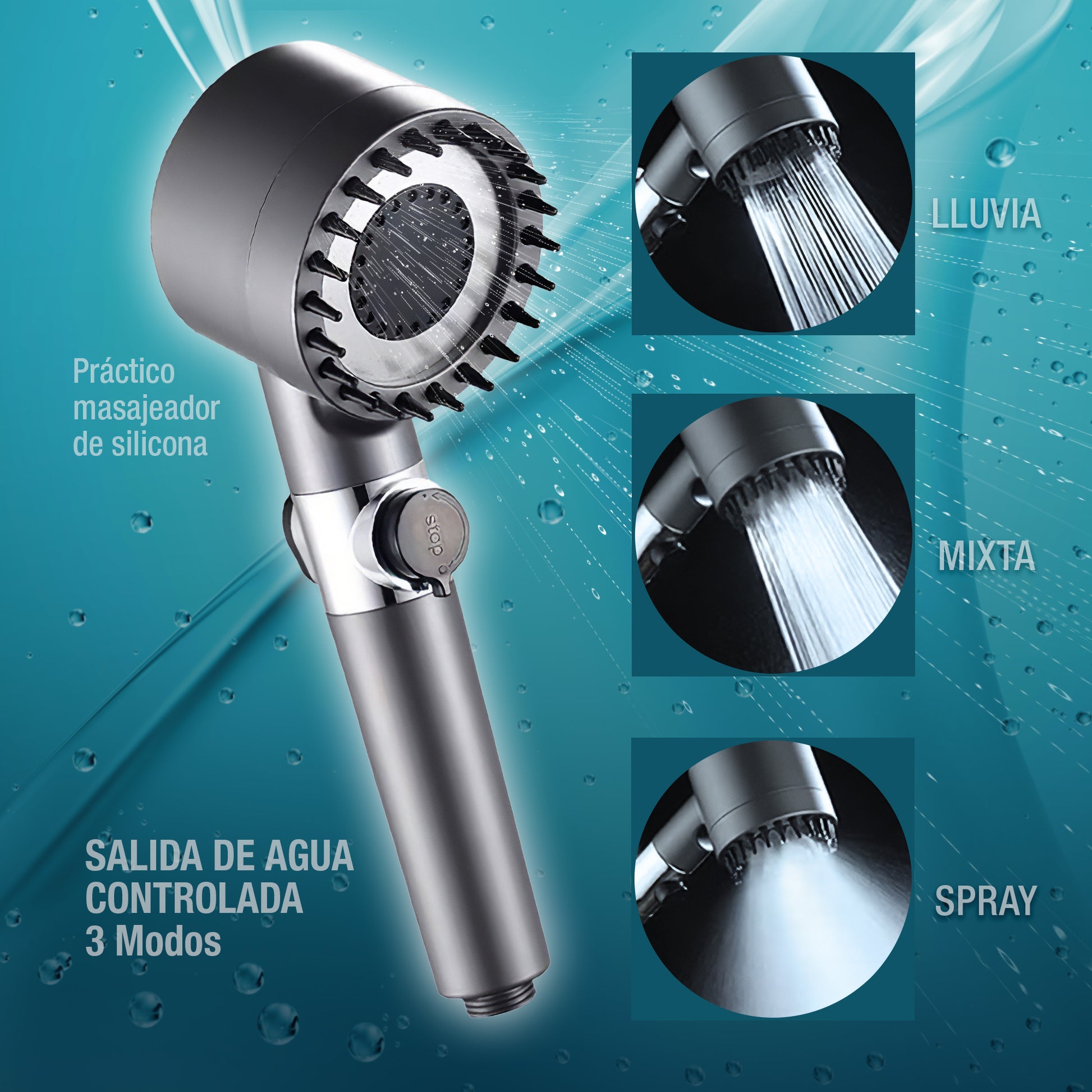 Cabezal de ducha con filtro purificador y 3 modos de agua. Diseño ergonómico, fácil instalación y alta presión para mayor comodidad.